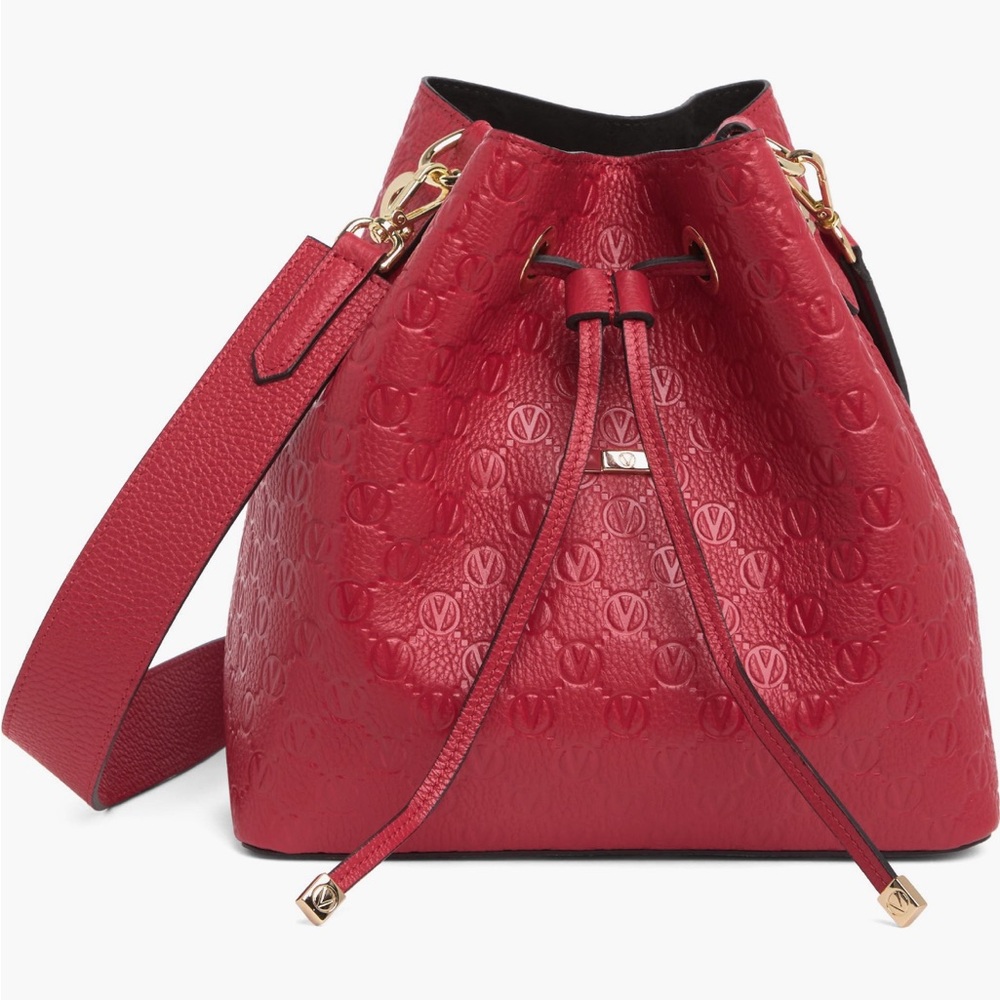 VALENTINO KARL DOLLAR MONOGRAM SHOULDER BAG IN TANGO RED. New Without Tag.